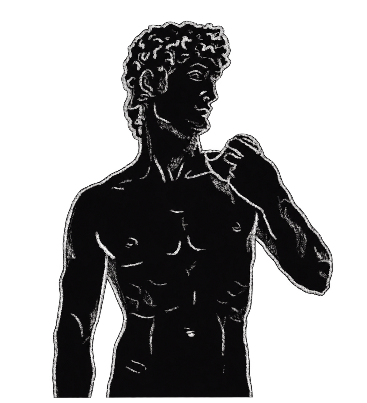 Hand-drawn white contour illustration of David
